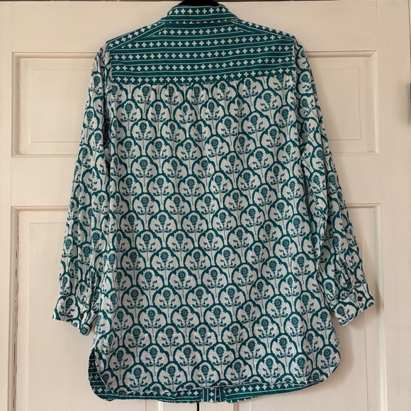 Soft Surroundings Size Small Teal Damask Paisley Diamond Patterned Top Blouse - Picture 14 of 14